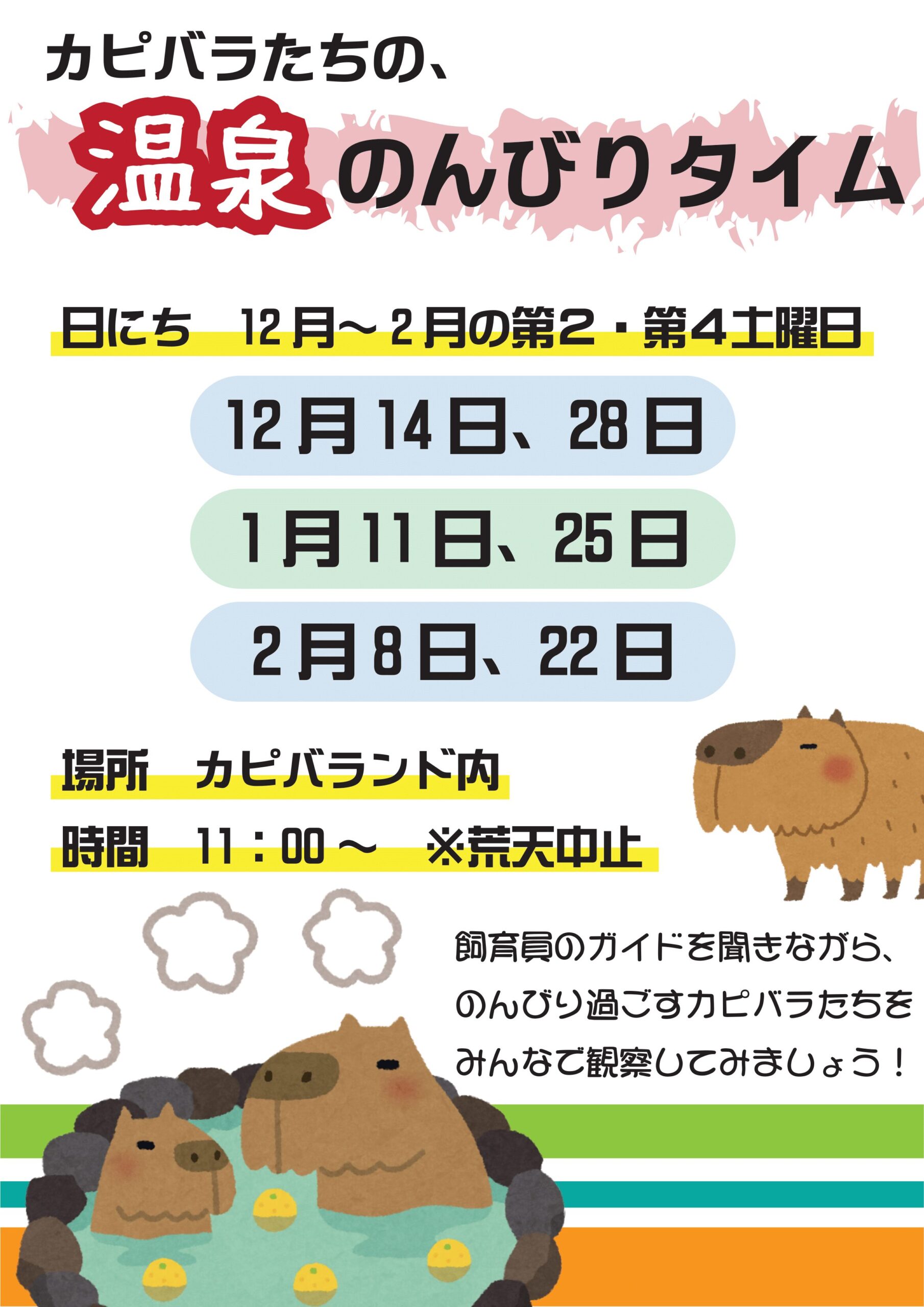 カピバラたちの、温泉のんびりタイム 【12月～2月の第2・第4土曜日
